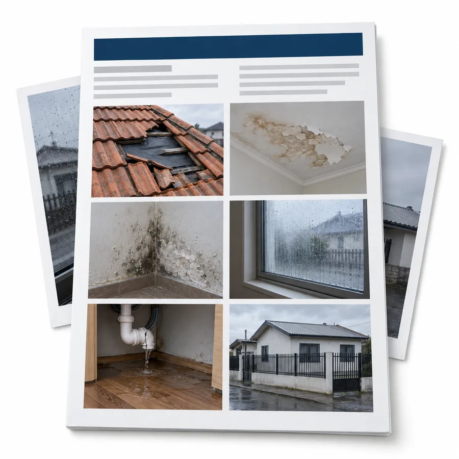 Informe fotográfico: documento PDF con una grilla de fotografías de daños en una vivienda